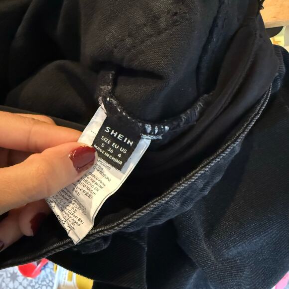 SHEIN Maternity Straight Leg Black Jeans Distressed Ankle Over Belly Size Small - Picture 5 of 6